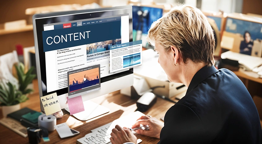 Moderating various types of online content on a computer, representing Objectways' content management and moderation services.